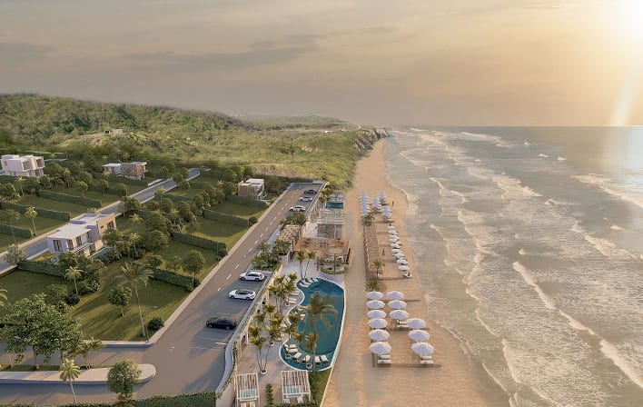 Vista aérea de los lotes frente al mar en Mar de Kairos, Cartagena